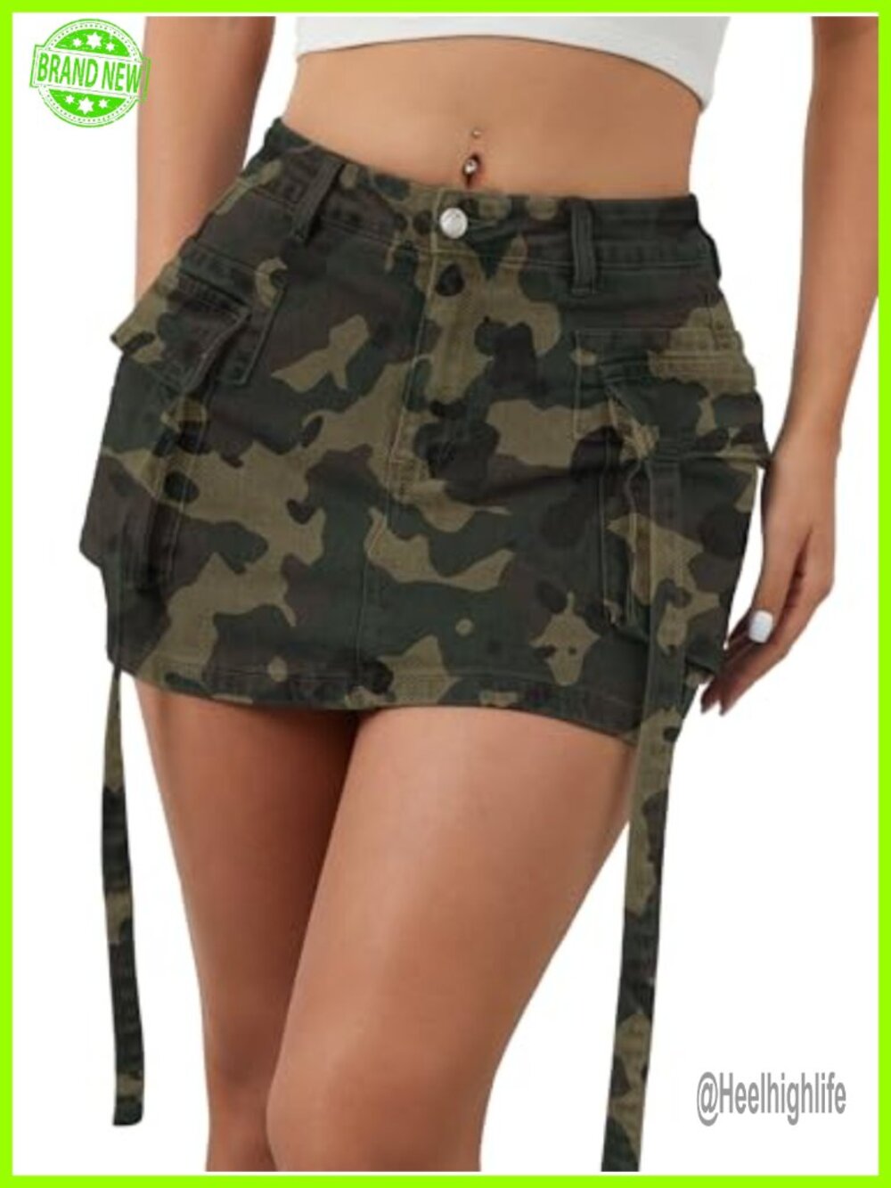 Cargo Jean Mini Skorts with Pockets Stretchy Built-in Shorts Cotton Blend